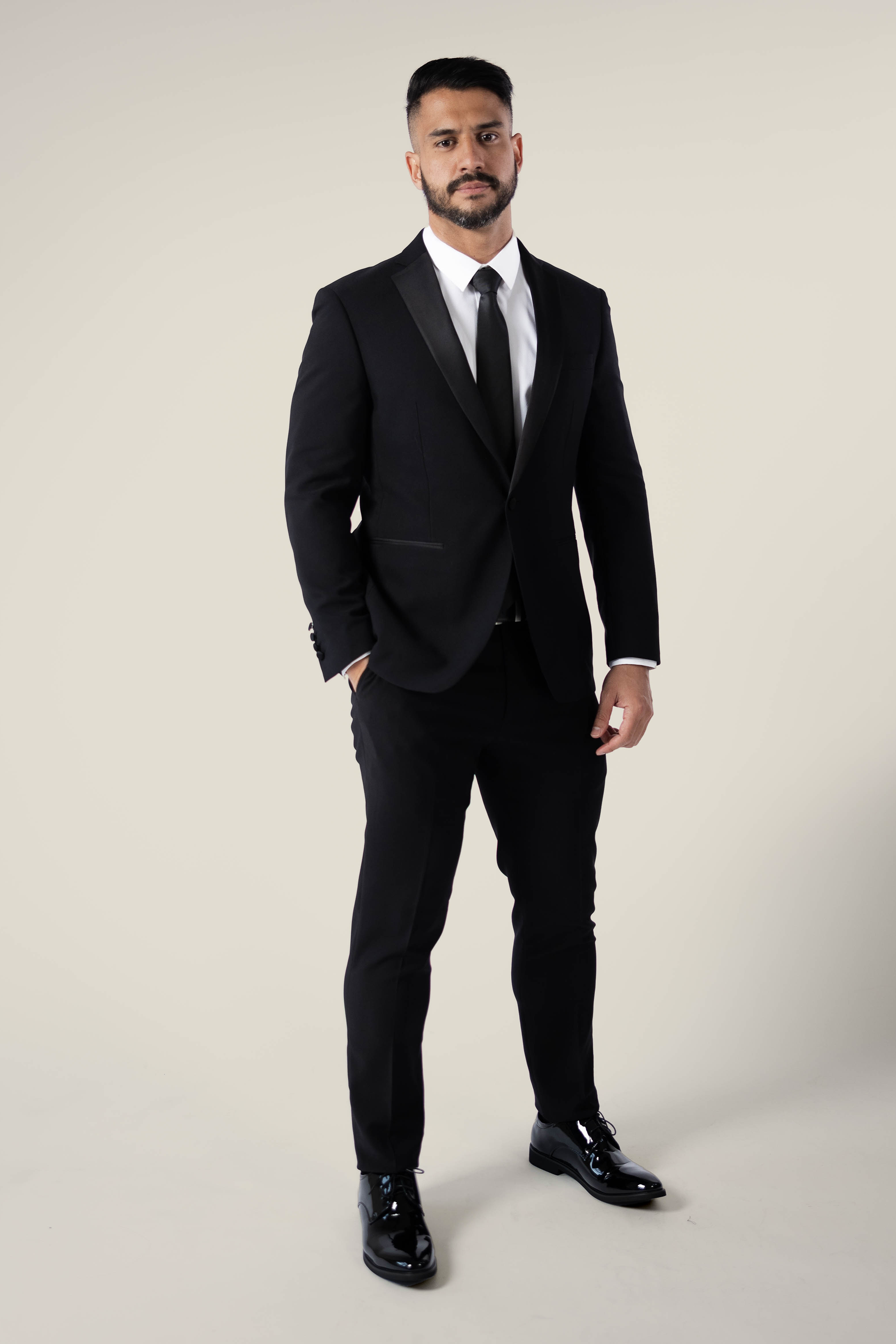 Men's Noir Black Suit Jacket with Satin Lapel