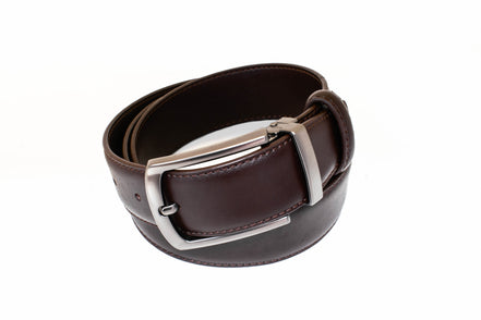 Men's Coffee Leather Belt - Clasp Buckle