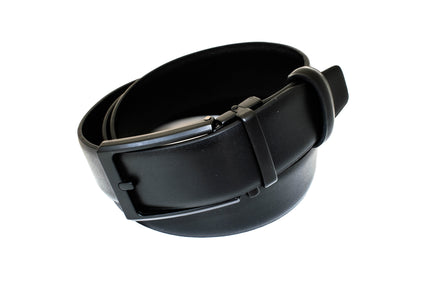 Men's Black Leather Belt - "No Hole" Black Ratchet Buckle