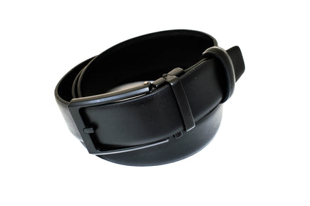 Men's Black Leather Belt - "No Hole" Black Ratchet Buckle