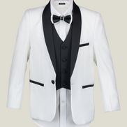 Boys' Pearl White Tuxedo + Black Pants