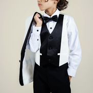 Boys' Pearl White Tuxedo + Black Pants
