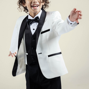 Boys' Pearl White Tuxedo + Black Pants