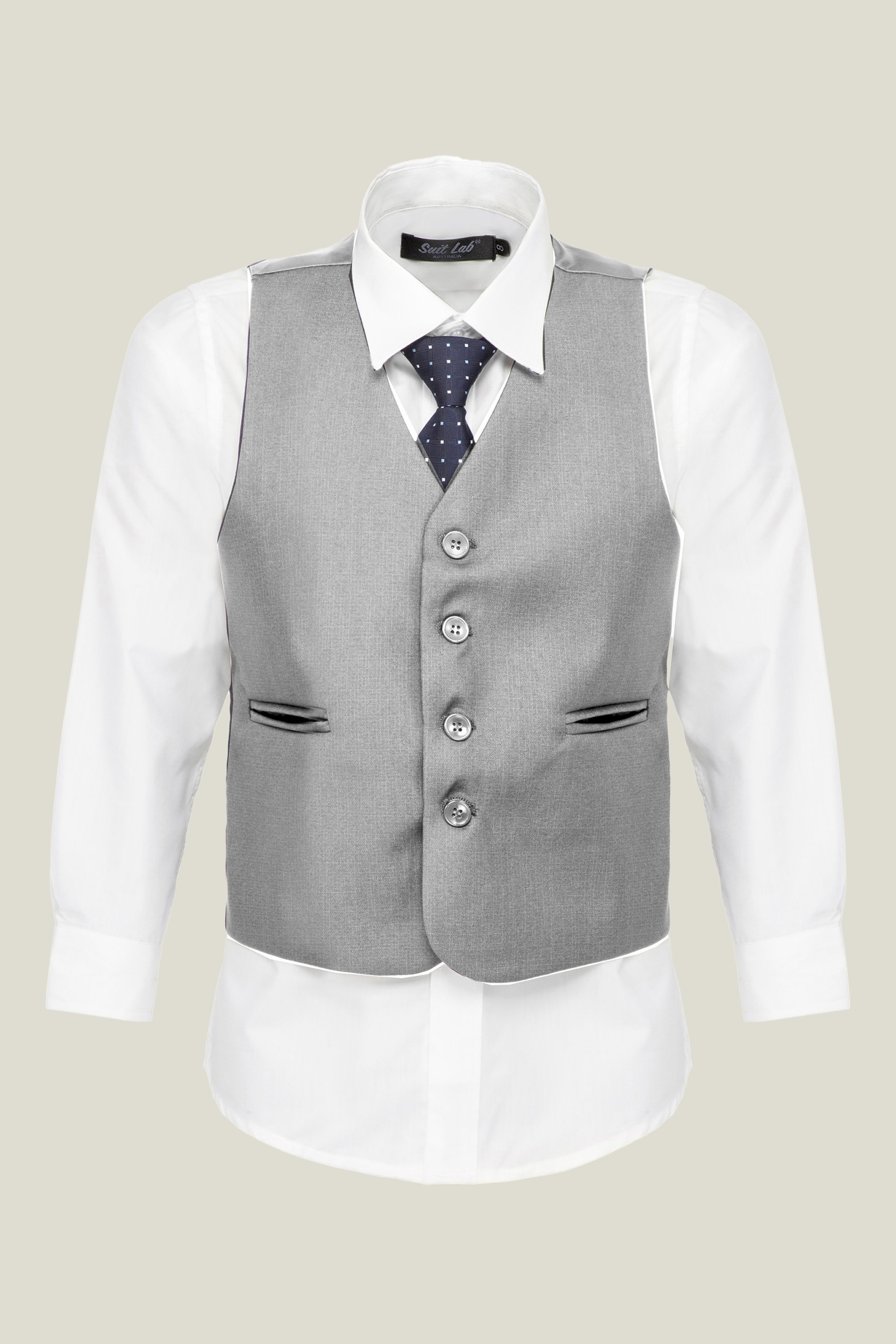 Boys' Bone Grey 4-Piece Waistcoat Suit Set
