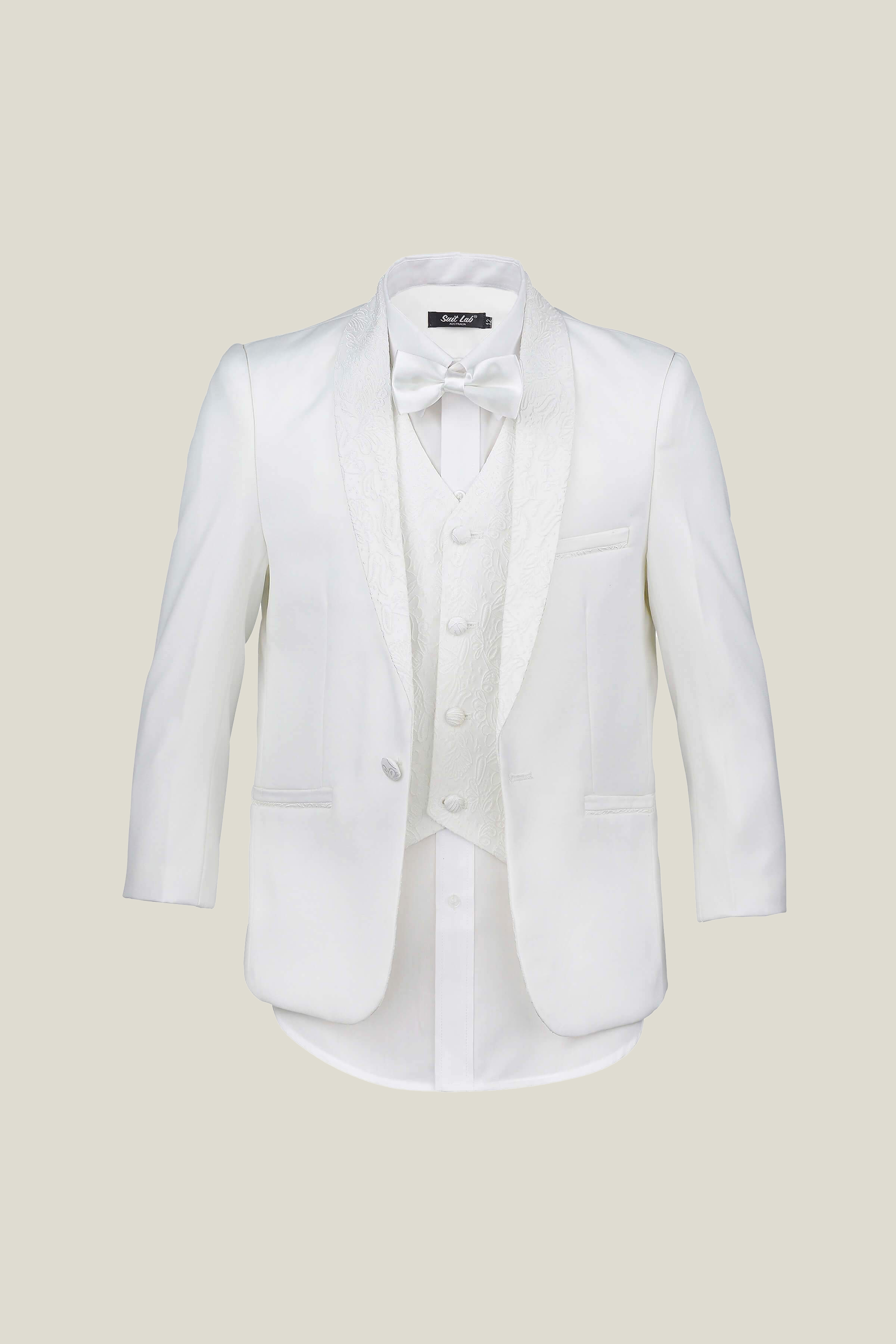 Boys' Sovereign Pearl White Tuxedo + Black Pants