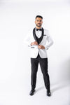 Men's Pearl White Tuxedo Jacket with Black Satin Lapel
