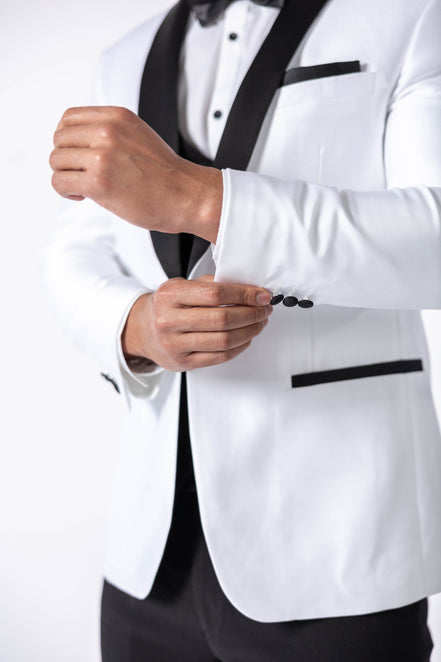 Men's Pearl White Tuxedo Jacket with Black Satin Lapel
