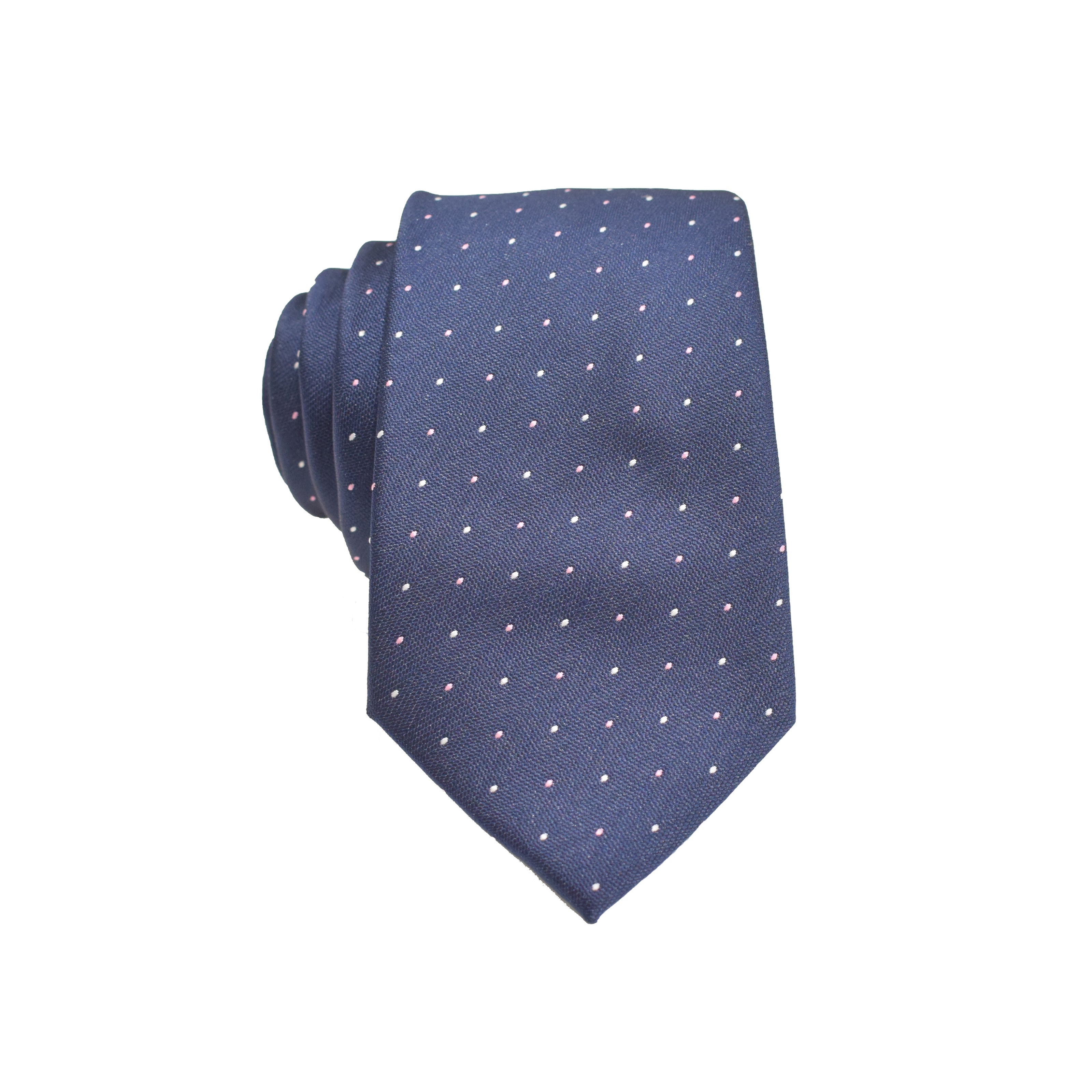 Men's Neck Tie - Navy Pink Micro Polkadot
