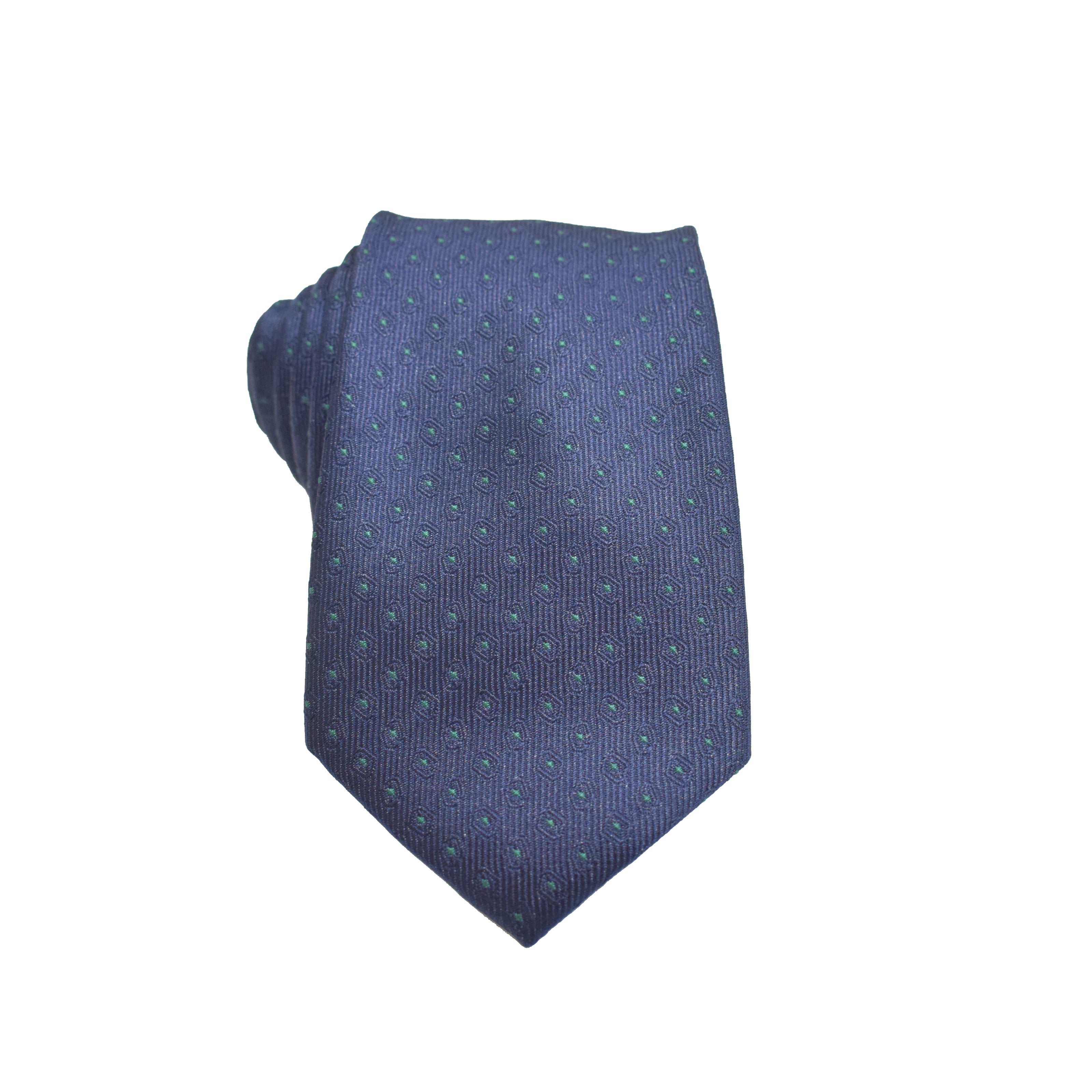 Men's Neck Tie - Navy Green Micro Polkadot
