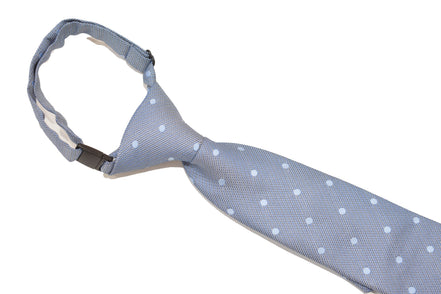 Boys' Tie - Stone Grey Blue Polkadot