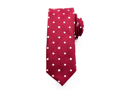 Men's Skinny Tie - Burgundy/White Polka Dot